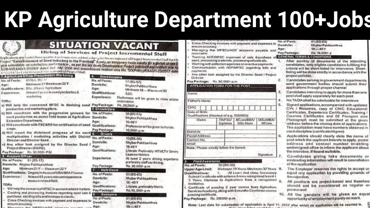 Agriculture Live Stock Department KPK Jobs 2022