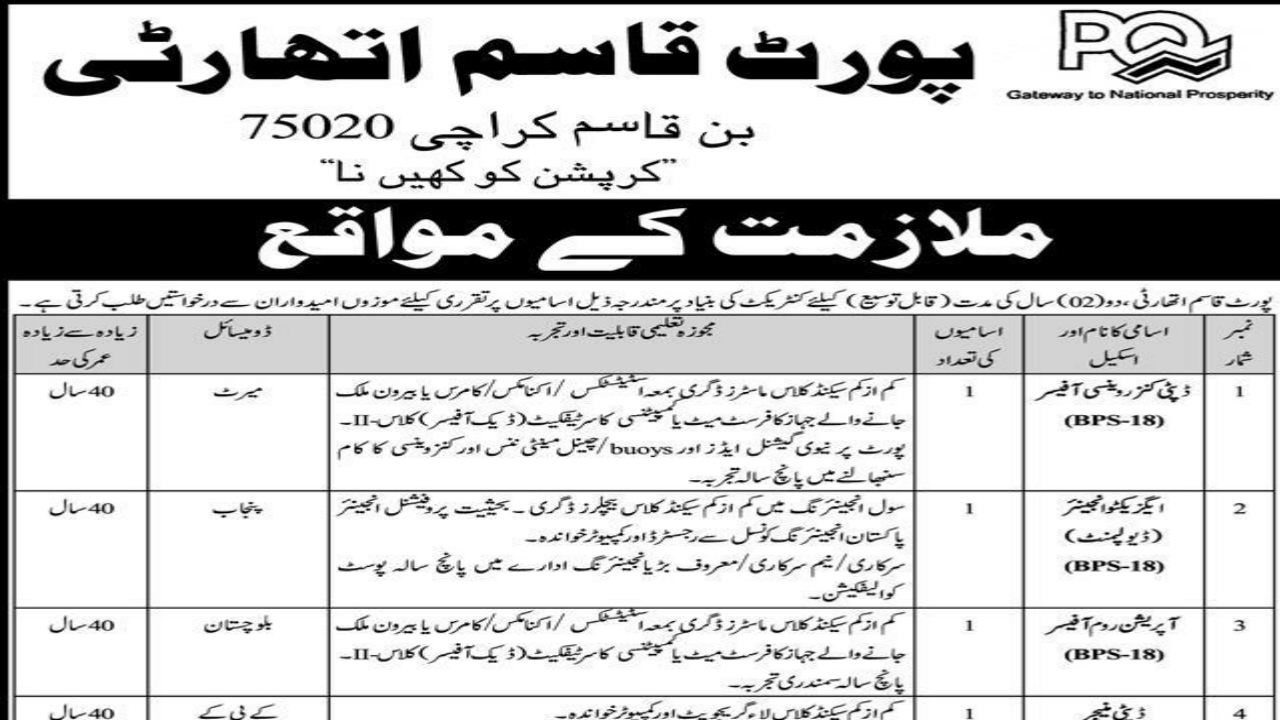 Port Qasim Authority Karachi Jobs- Download Application form 2022
