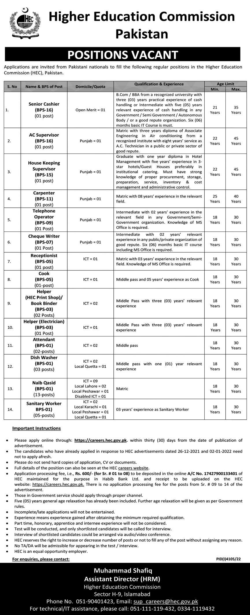 Apply Online Via Http://careers.hec.gov.pk For HEC Latest Jobs 2023 ...