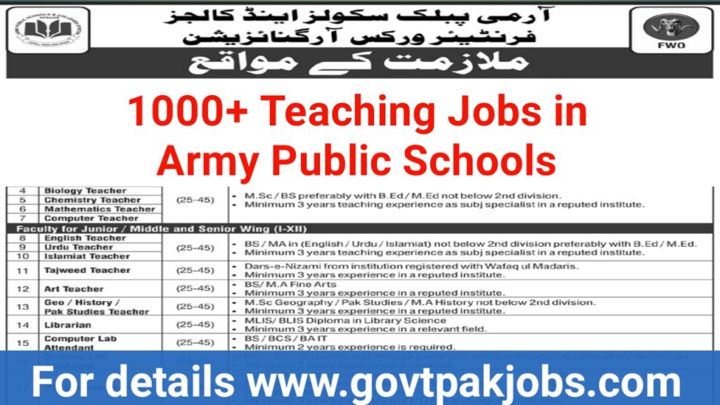 Army Public School Teaching Jobs 2023