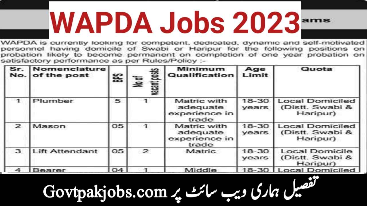 WAPDA Tarbela Jobs 2023| Application form www.wapda.gov.pk