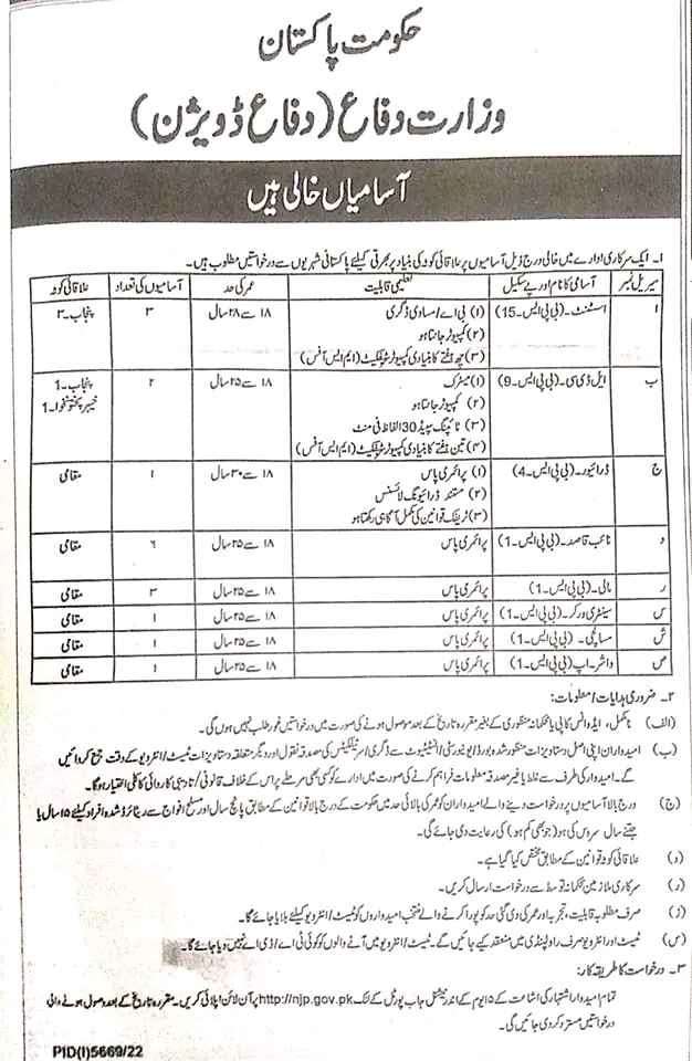 Ministry of defense Latest Jobs 2023