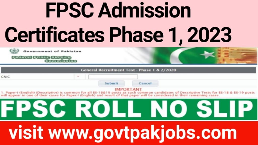 Fpsc Admission Certificates Download Fpsc Roll No Slips 2023