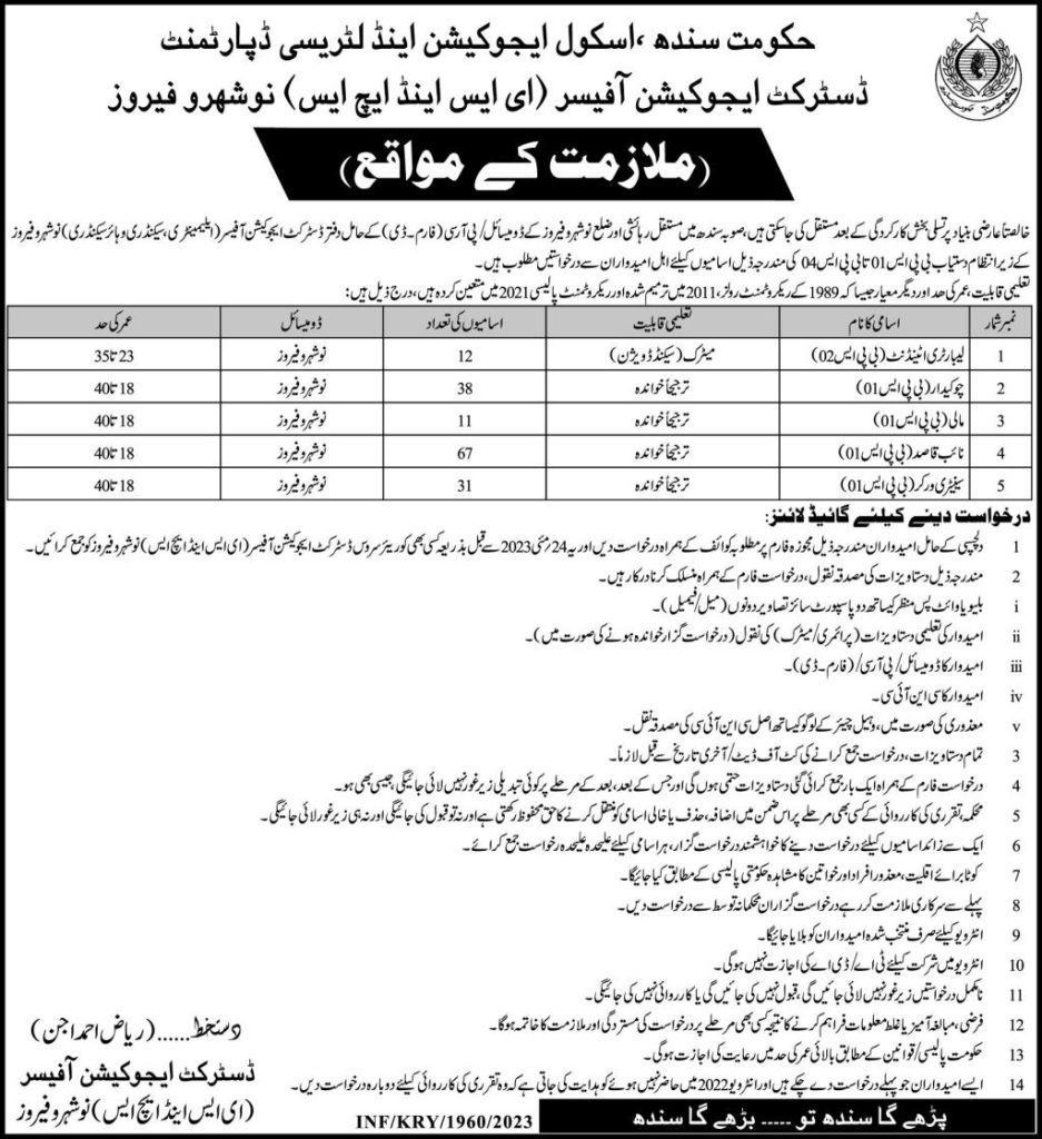 School Education and Literacy Department Sindh Jobs 2023