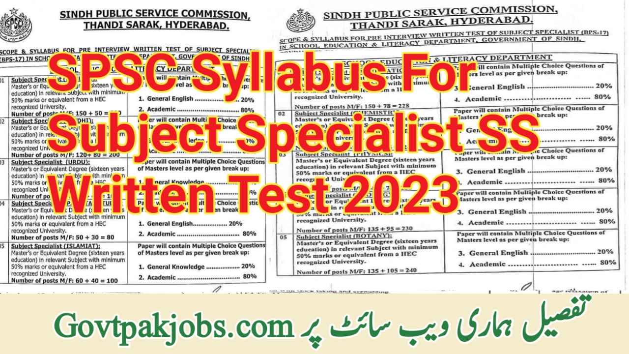 Spsc 96 SPSC Syllabus For Subject Specialist SS Written Test 2023 - Govtpakjobs.com