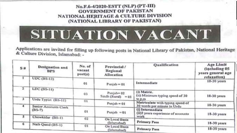 National Library of Pakistan Jobs 2023-Apply on njp.gov.pk