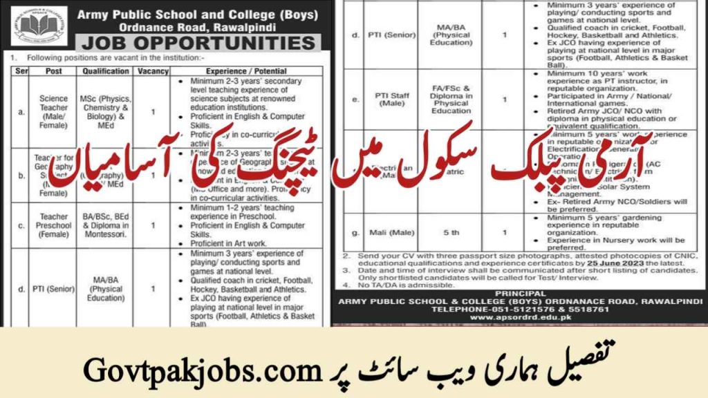 Army Public School And Colleges Jobs Advertisement 