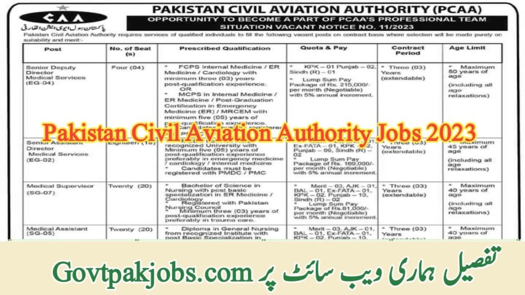 Pakistan Civil Aviation Authority PCAA Jobs 2023