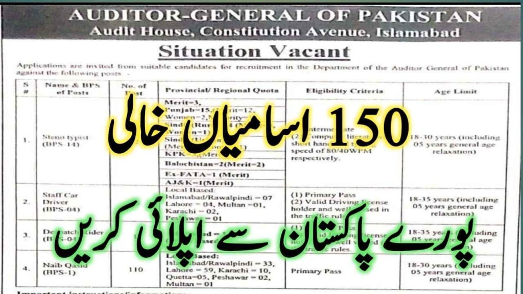 Auditor General of Pakistan Jobs 2023 Online Apply via www.njp.gov.pk